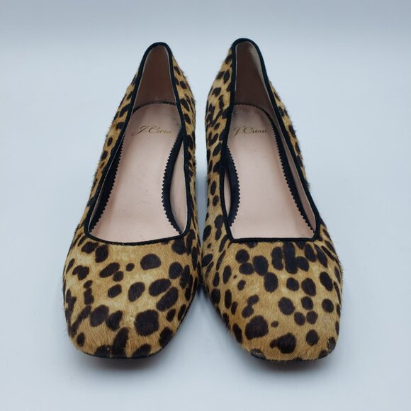 J. Crew Celia Pumps 6 Womens Block Heel Pony Calf Hair Leopard Print Tan - Picture 3 of 10